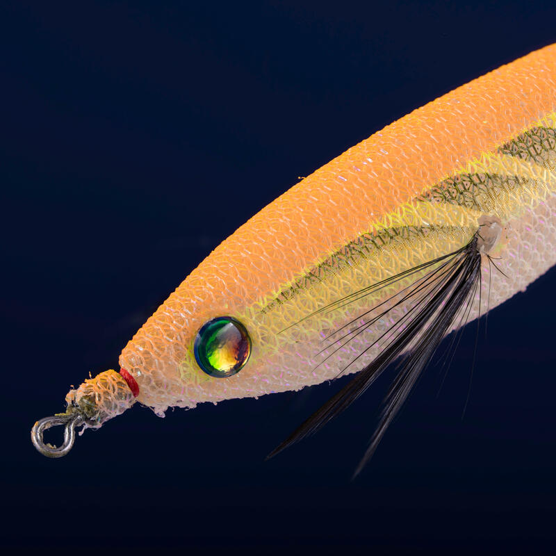 Drijvende inktvisplug Ebiflo 2,5/110 oranje fluo voor vissen op zeekat/inktvis