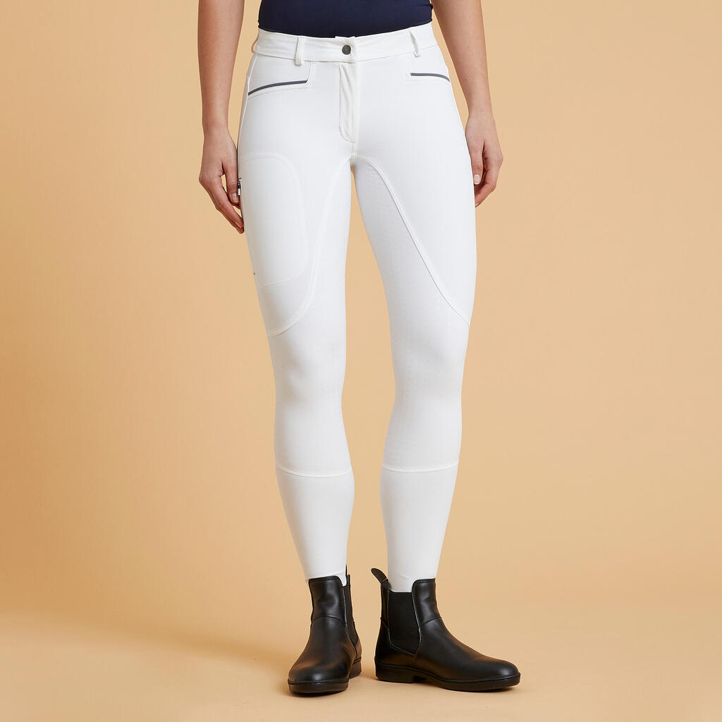 BR580 Fullgrip Women's Silicone Seat Horse Riding Competition Jodhpurs - White