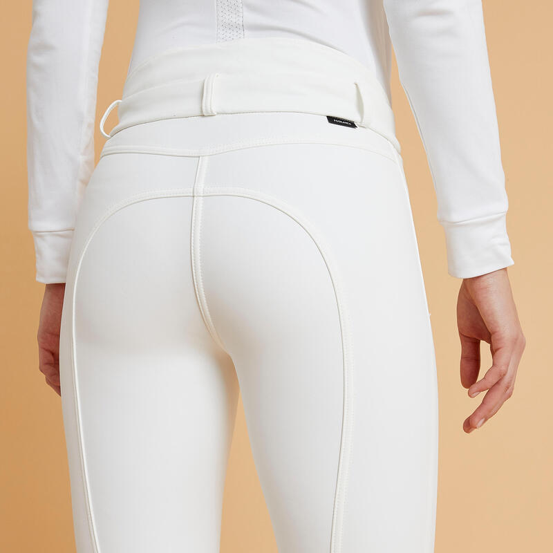 Pantalon concours chaud et déperlant équitation femme KIPWARM blanc