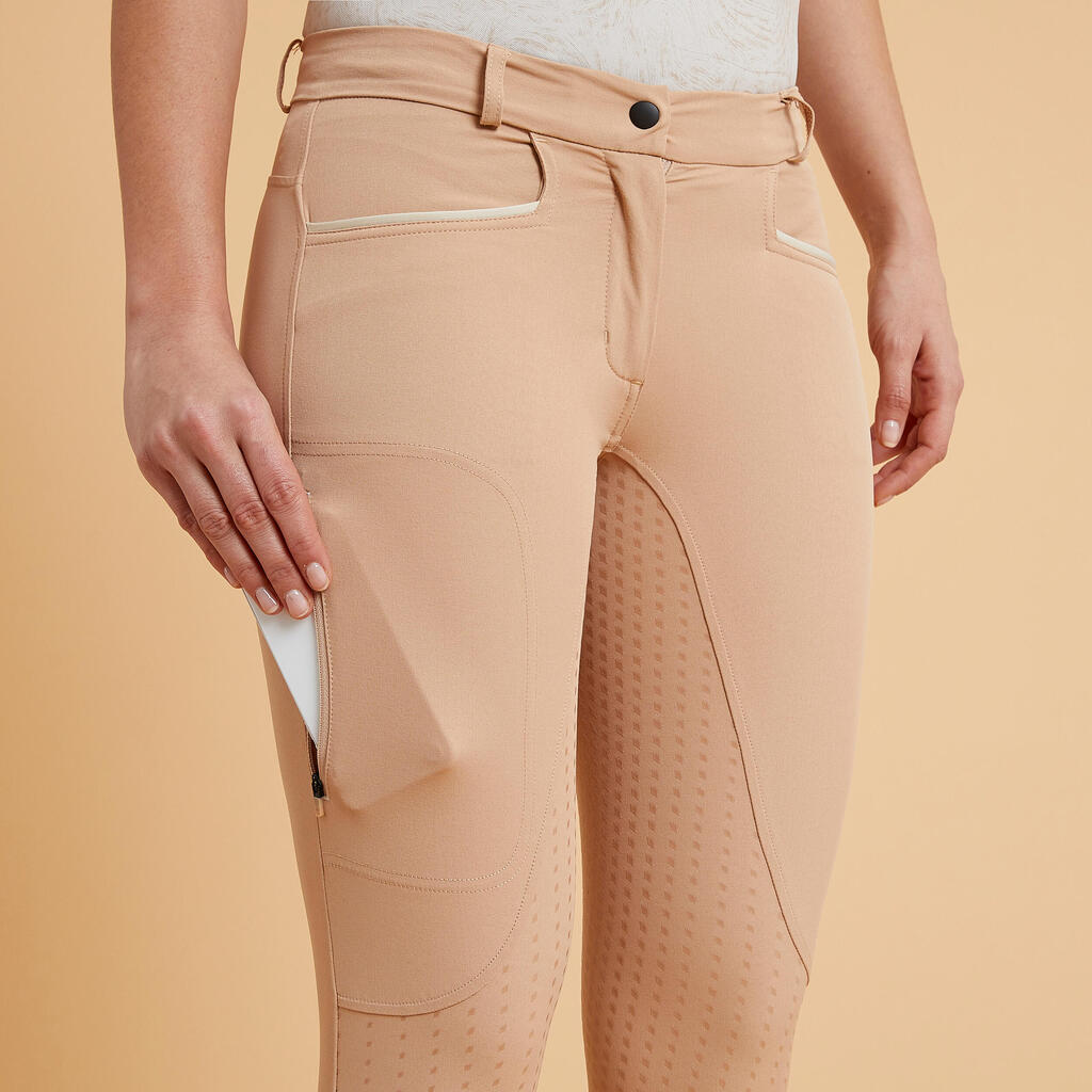 ŽENSKE LAGANE PANTALONE ZA JAHANJE 580 FULLGRIP BEŽ