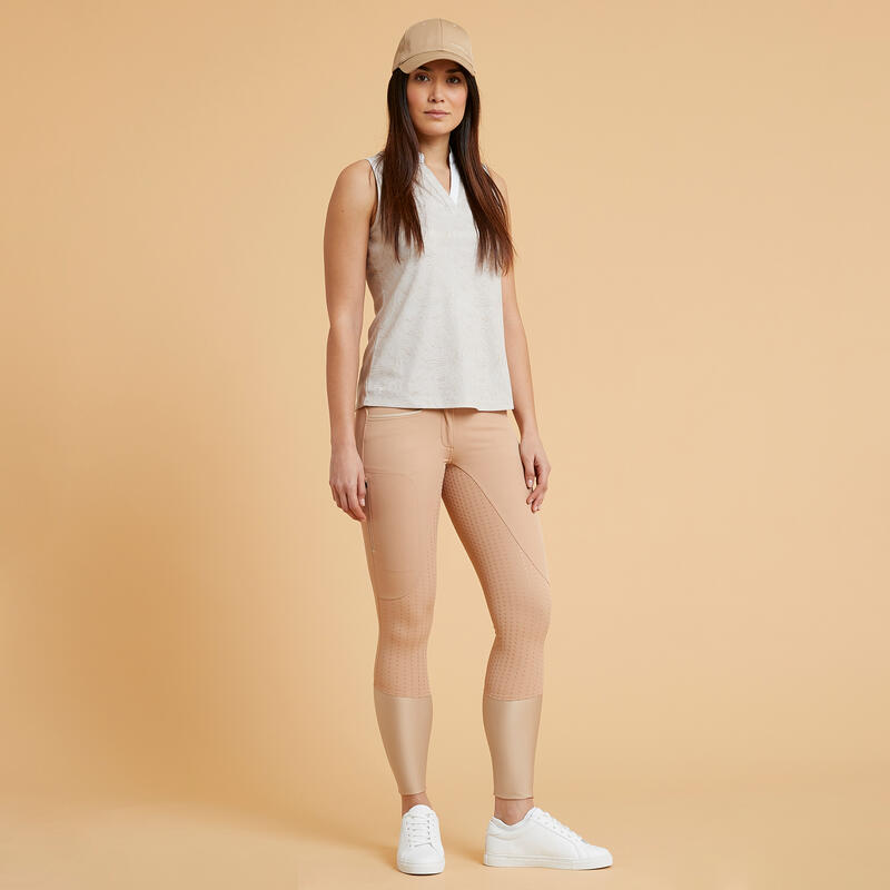 Pantaloni equitazione donna 580 FULL GRIP beige