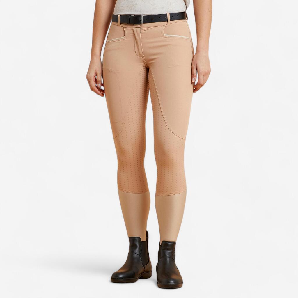 ŽENSKE LAGANE PANTALONE ZA JAHANJE 580 FULLGRIP BEŽ
