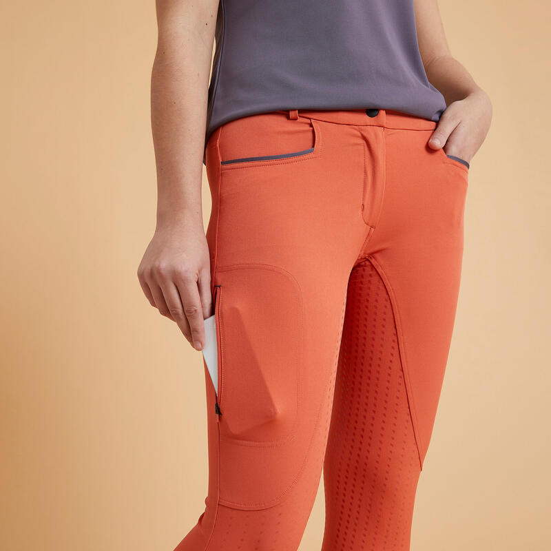 Pantalón Equitación Fullgrip 580 Mujer Terracota Ligeros