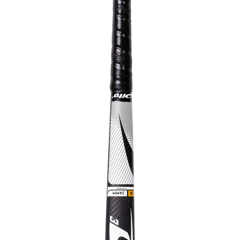 Hockeystick voor gevorderde volwassenen low bow 70% carbon CompotecC70 3D zwart/wit