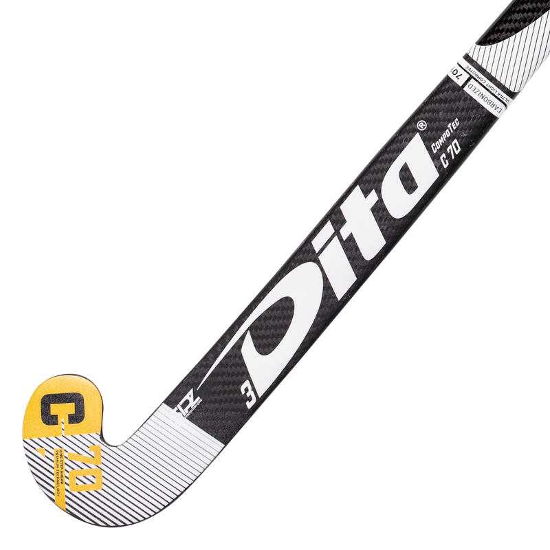 Stick de hockey adulte confirmé low bow 70% carbone CompotecC70 3D noir blanc