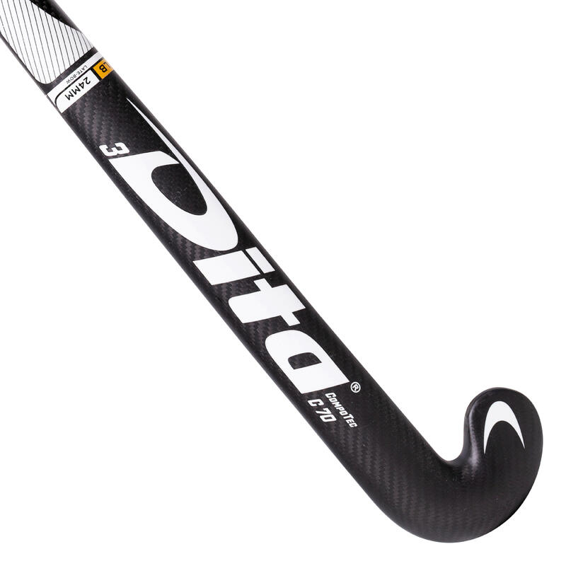 Stick de hockey adulte confirmé low bow 70% carbone CompotecC70 3D noir blanc