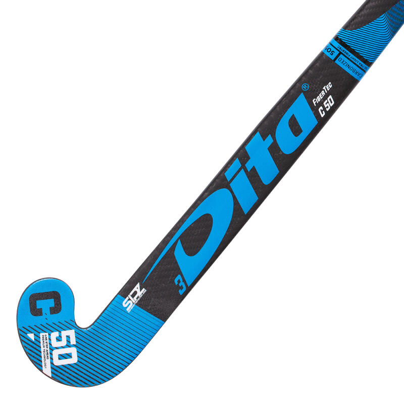 Veldhockeystick voor gevorderde volwassenen low bow 50% carbon FiberTecC50 3D blauw/zwart
