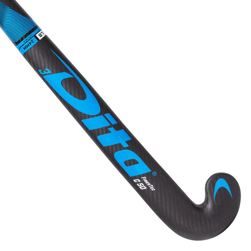 Veldhockeystick voor gevorderde volwassenen low bow 50% carbon FiberTecC50 3D blauw/zwart