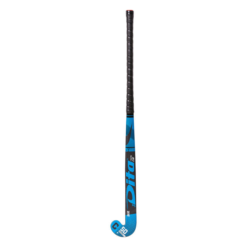 Veldhockeystick voor gevorderde volwassenen low bow 50% carbon FiberTecC50 3D blauw/zwart