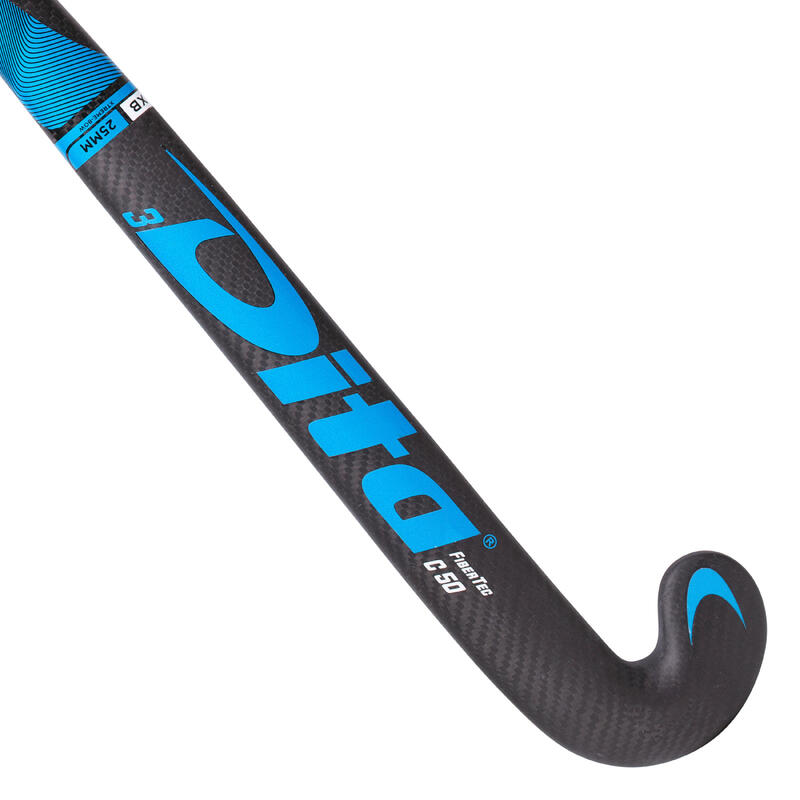 Hockeystick voor volwassenen expert Xlb 60% carbon FiberTecC50 3D zwart/blauw