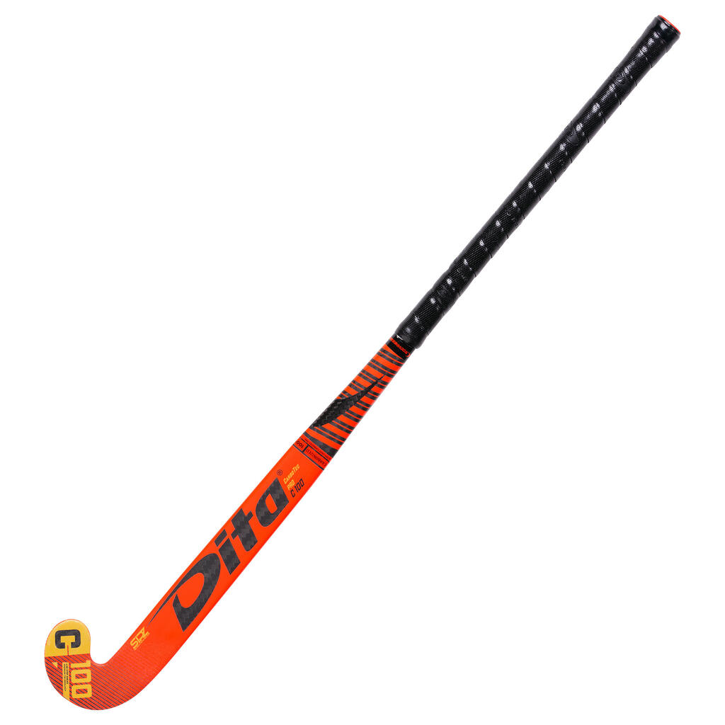Hokejka CarboTec Pro na pozemný hokej pre skúsených hráčov pro Xlowbow 100% karbón červená