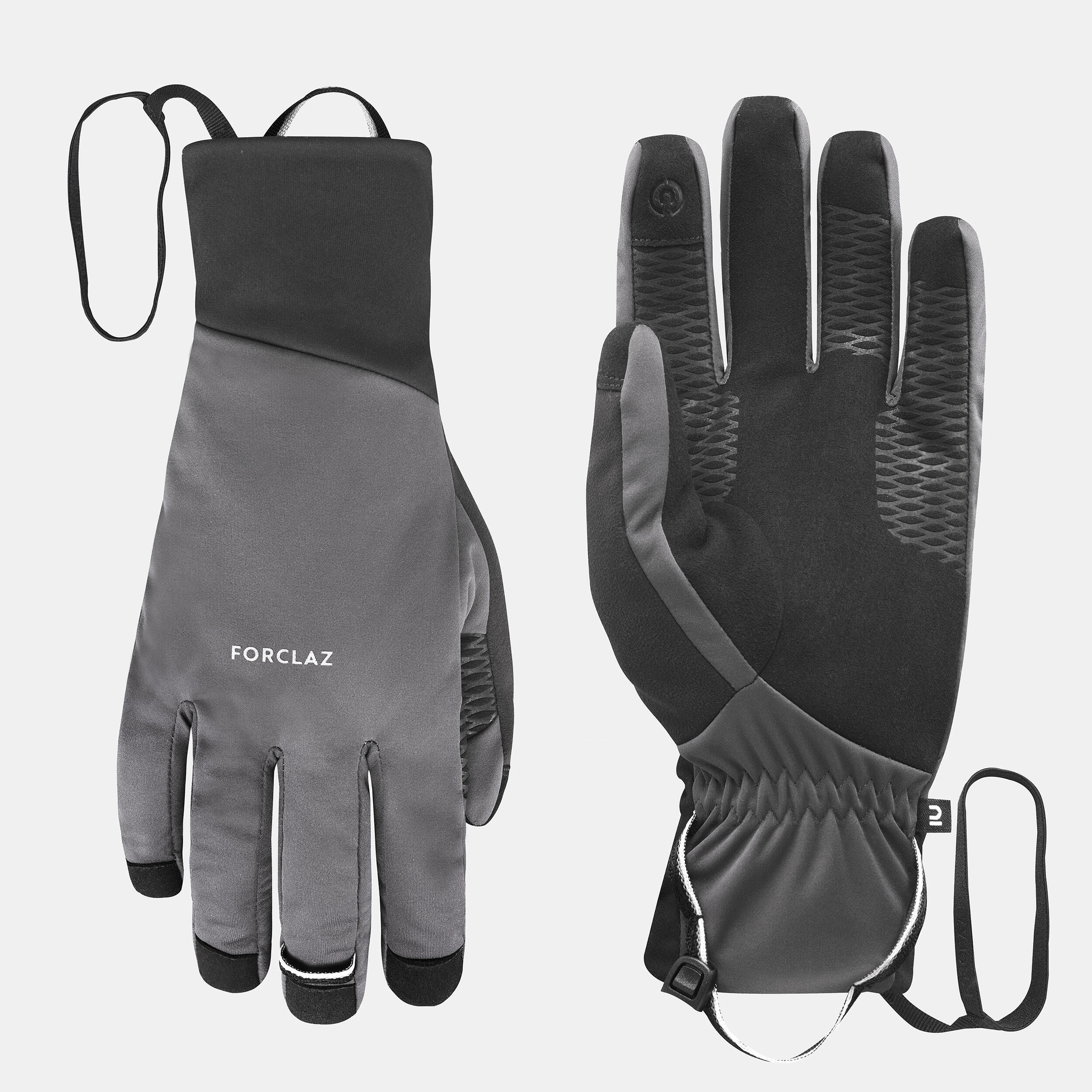 Adult mountain trekking windproof touchscreen gloves MT900 grey FORCLAZ Decathlon