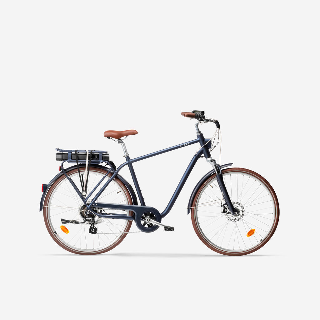 Miesto dviratis „Elops 900“ aukštu rėmu, tamsiai mėlynas