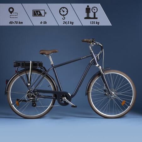 Велосипед міський електричний Elops 900 з високою рамою темно-синій
