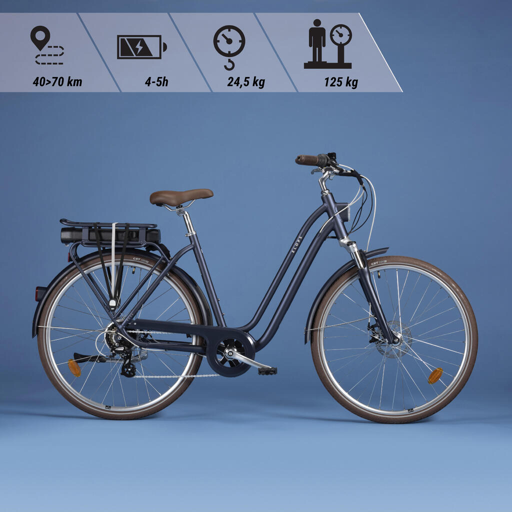Mestský elektrický bicykel Elops 900 so zníženým rámom námornícky modrý