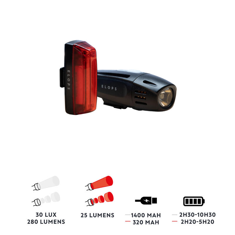 Fahrradbeleuchtung Set Front-/Rücklicht ST 920 LED USB 40 Lux schwarz