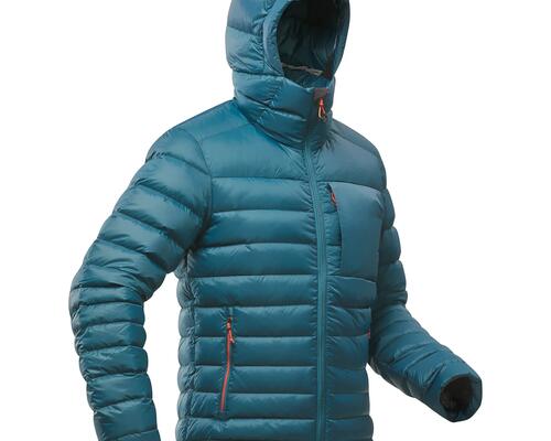 Vyriška kalnų žygių pūkinė striukė su gobtuvu „MT500“, -10°C temperatūrai, juoda