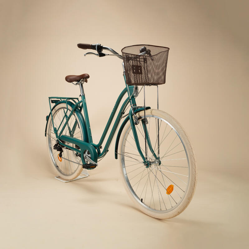 Bicicleta urbana clásica Elops 520 cuadro bajo 28 pulgadas 6 V verde