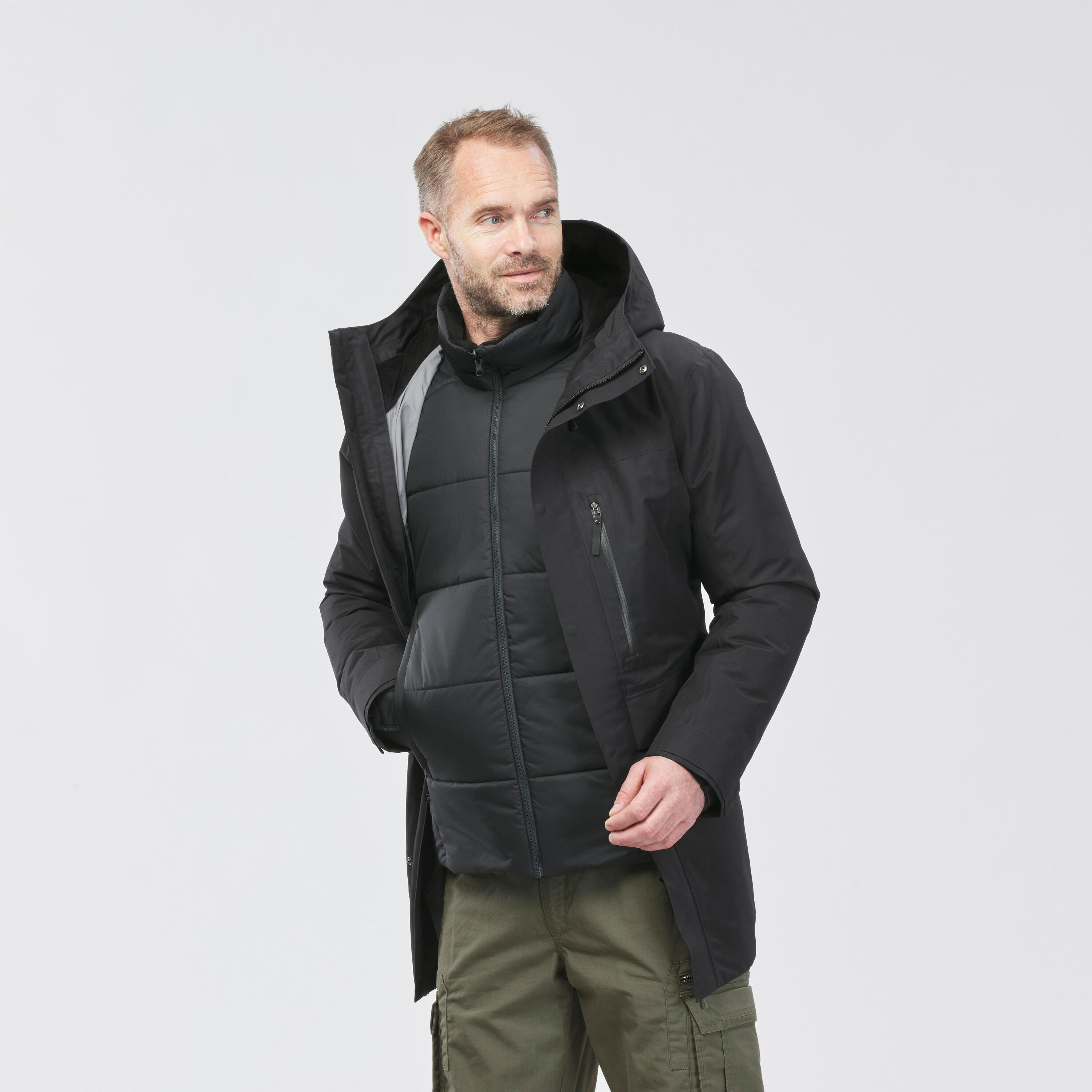Men's 3-in-1 Waterproof Travel Trekking Jacket Travel 900 Warm -15°C - black  2/20