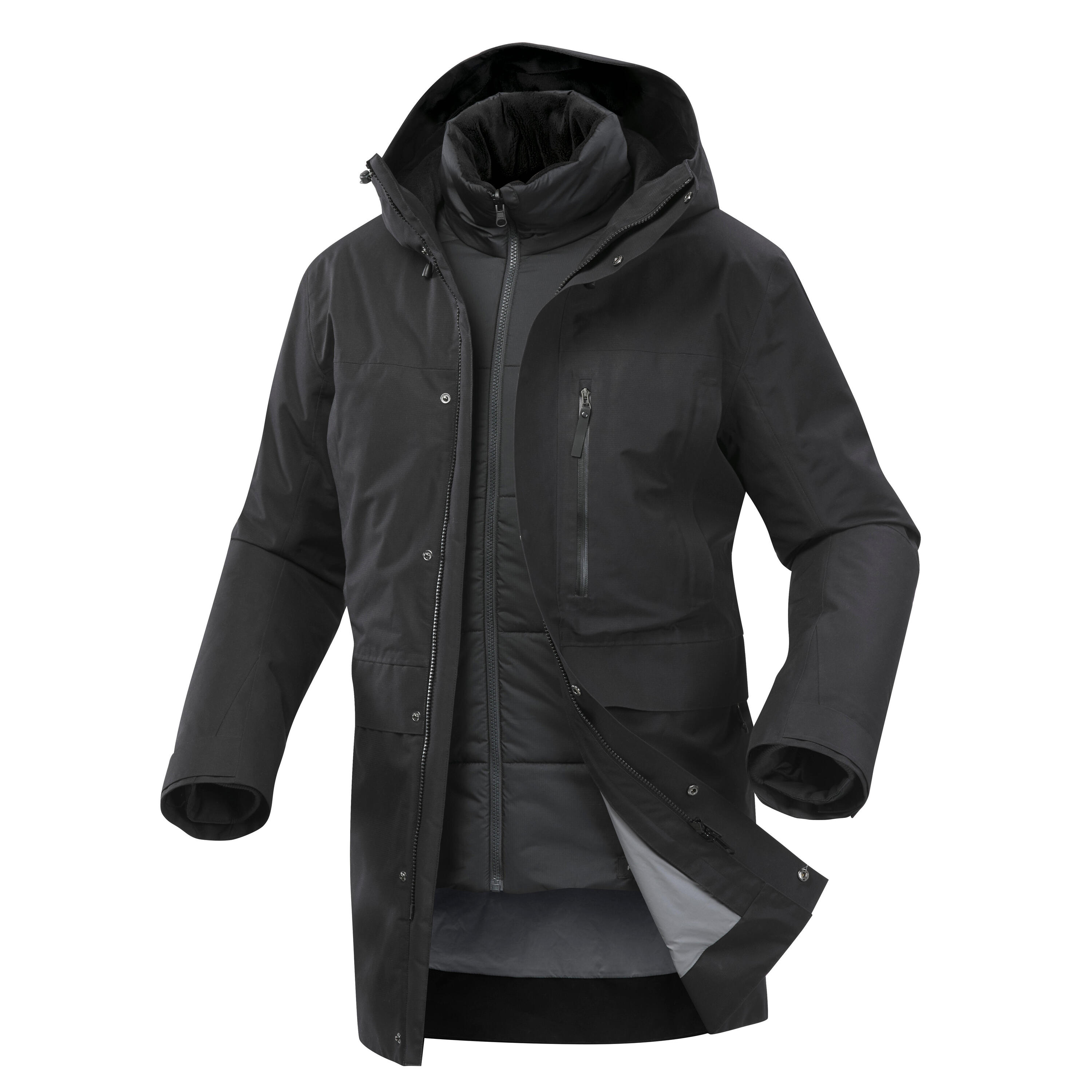 FORCLAZ Men's 3-in-1 Waterproof Travel Trekking Jacket Travel 900 Warm -15°C - black 