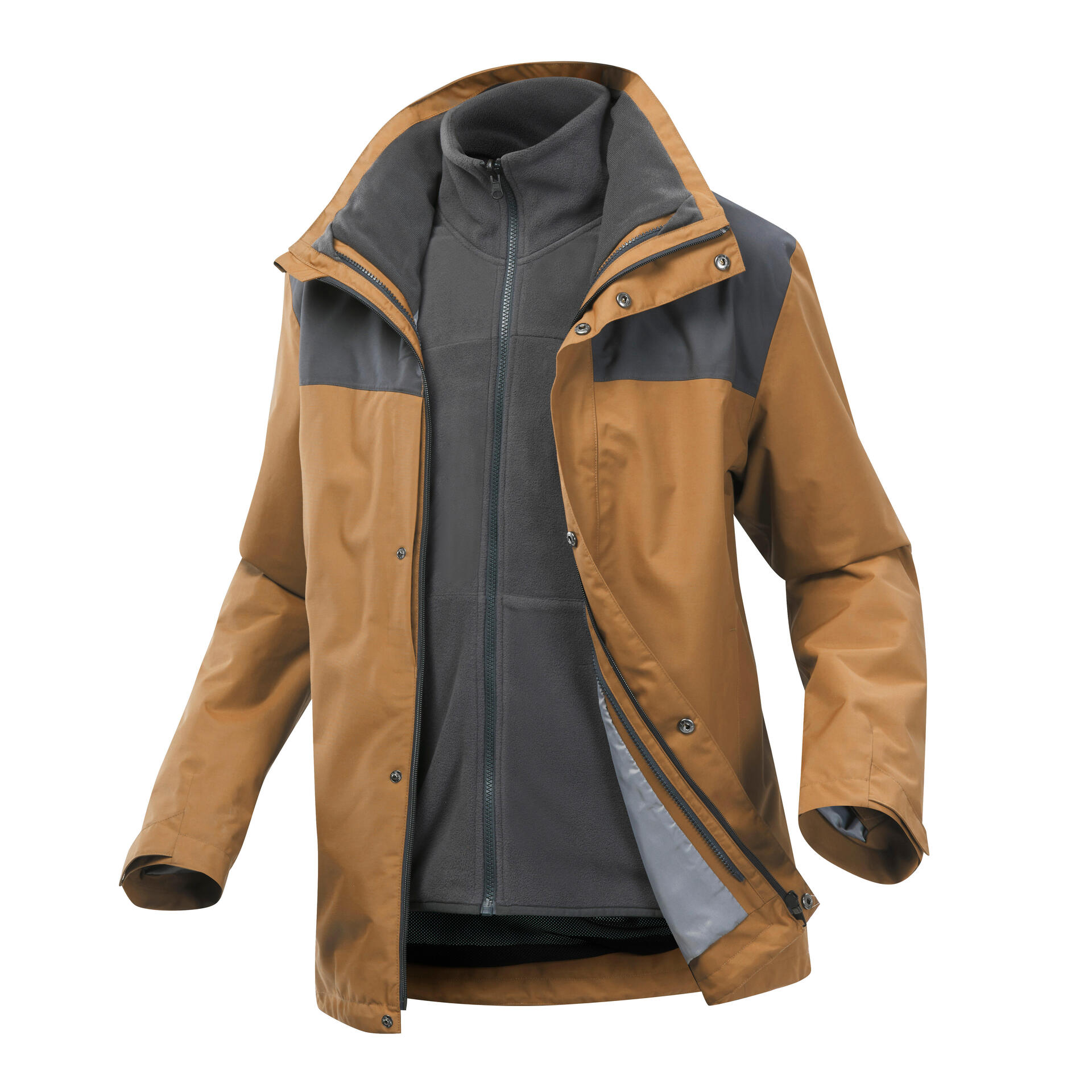 0°C Men's 3-in-1 Fleece Snow Hiking Jacket NH100 Camel