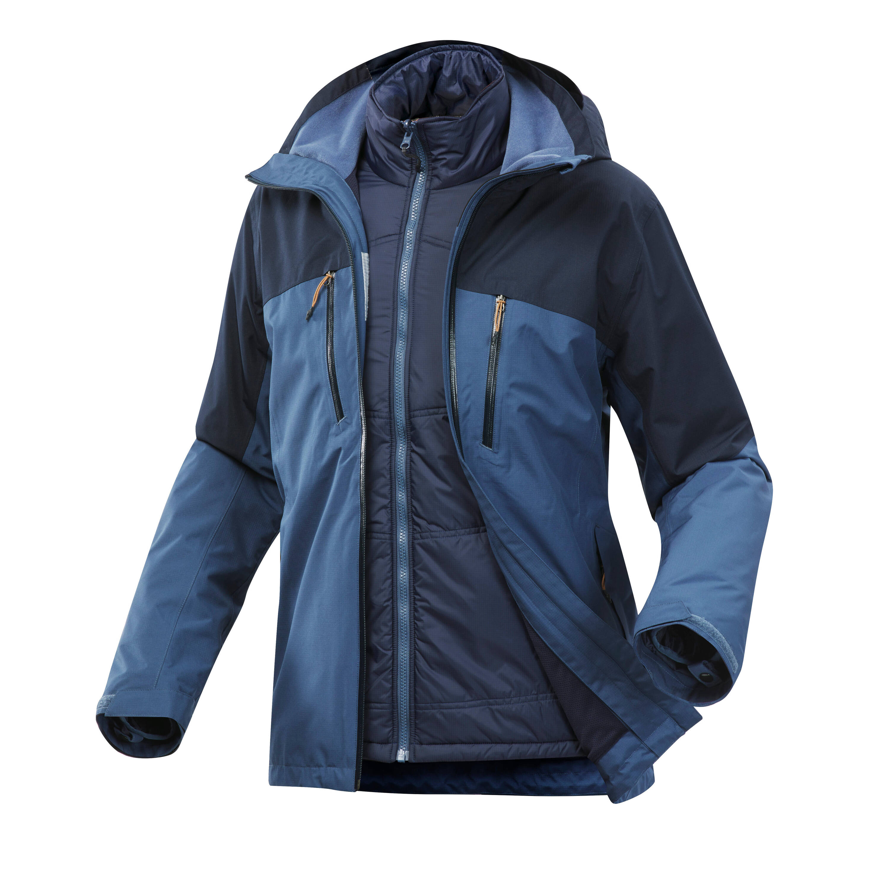 Trekking 3in1 Padded Jacket Rainwarm 500 Blue -  1
