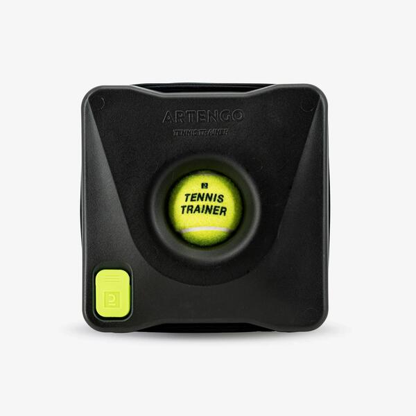 Tennis trainer with a ball on an elastic cord and a weighted base