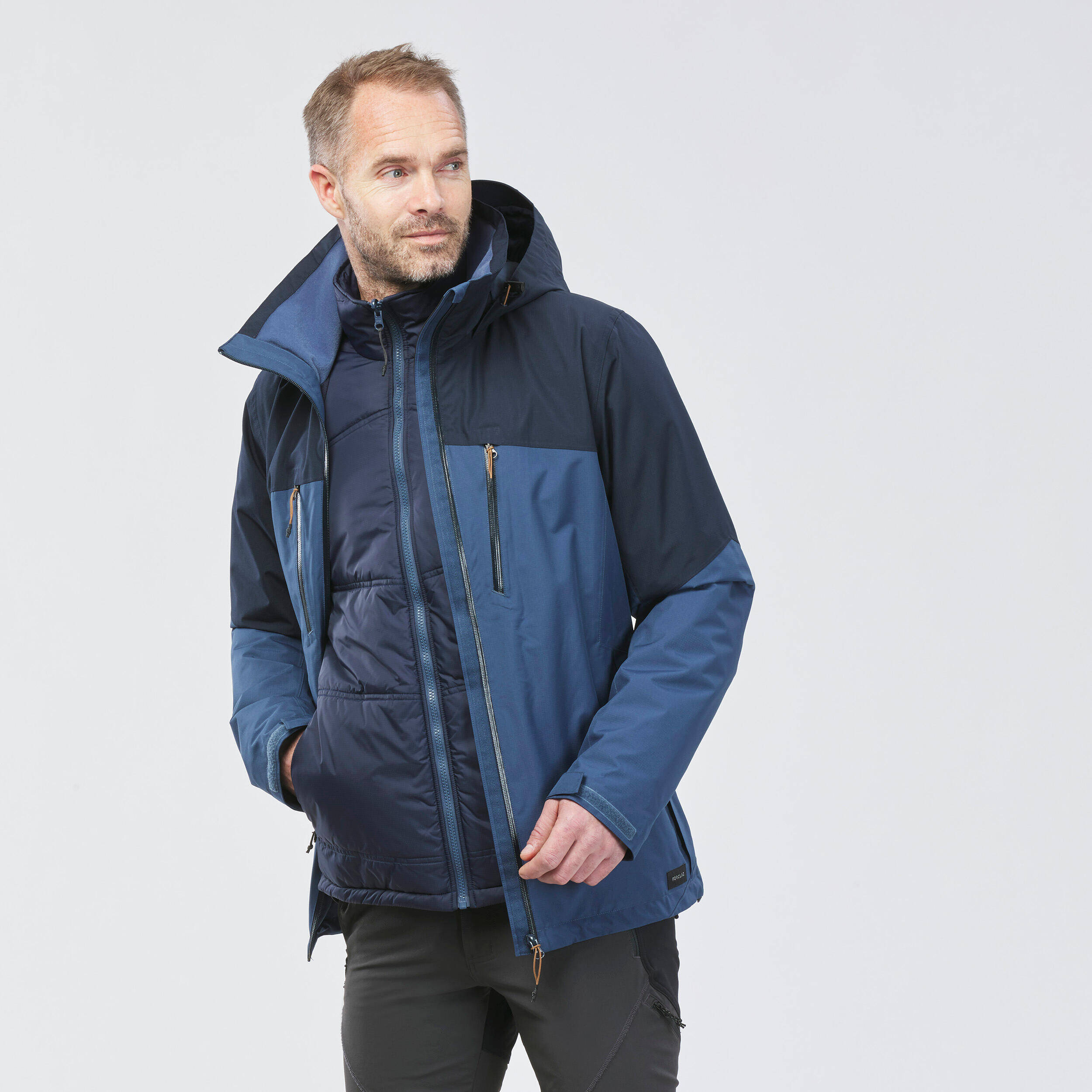 Trekking 3in1 Padded Jacket Rainwarm 500 Blue -  2