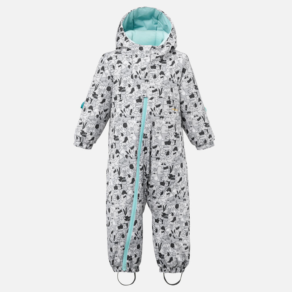 Schneeanzug Skianzug Baby - 500 Warm Lugiklip grau mit Print