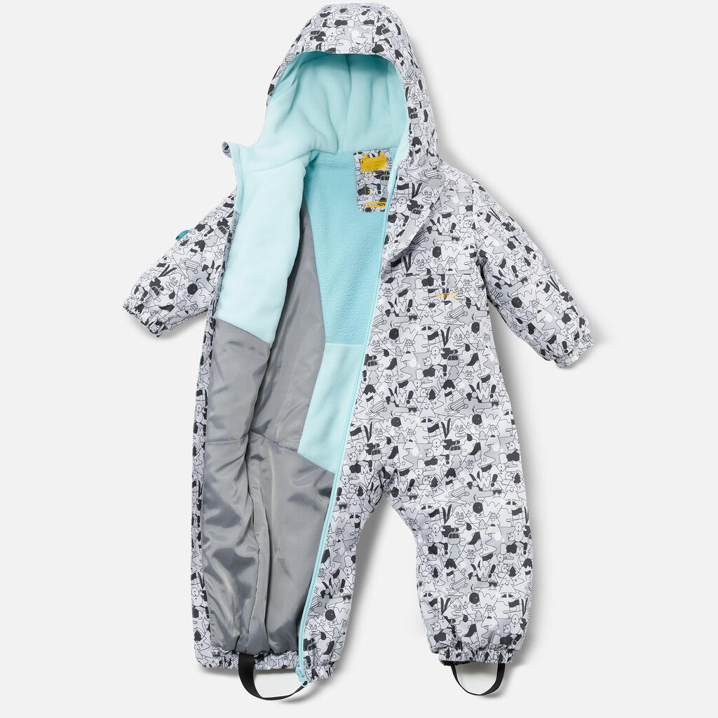 Schneeanzug Skianzug Baby - 500 Warm Lugiklip grau mit Print