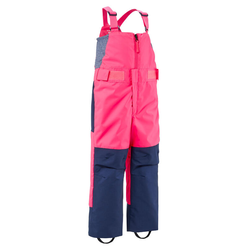 Jardineiras de Ski Quentes e Impermeáveis PNF 500 Criança Rosa fluorescente e Azul marinho