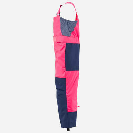 KIDS’ WARM AND WATERPROOF SKI DUNGAREES - 500 PNF - NEON PINK AND NAVY 