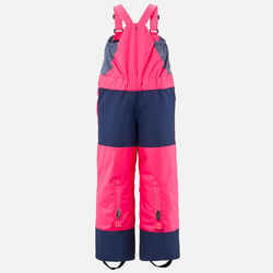 KIDS’ WARM AND WATERPROOF SKI DUNGAREES - 500 PNF - NEON PINK AND NAVY 