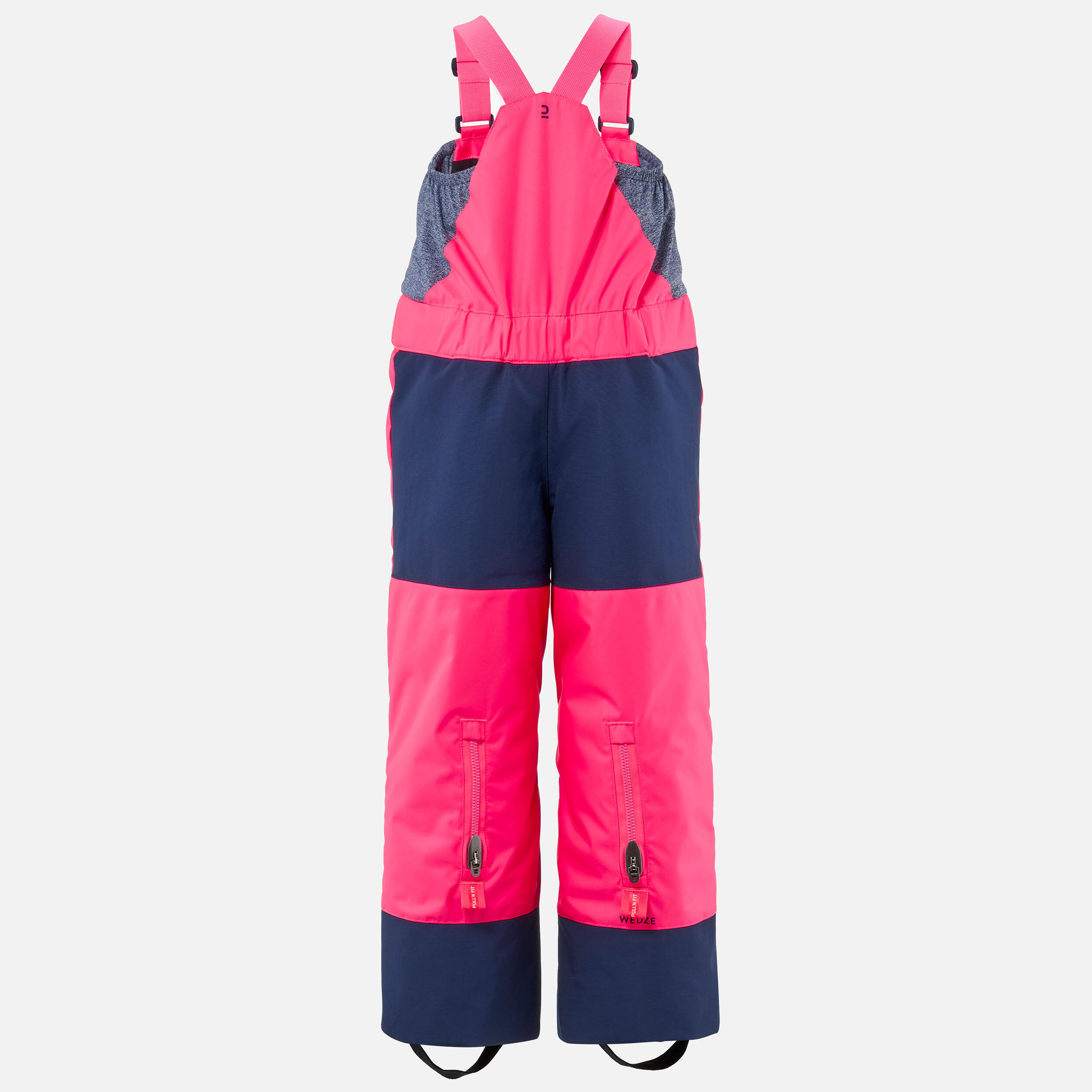 KIDS’ WARM AND WATERPROOF SKI DUNGAREES - 500 PNF - NEON PINK AND NAVY  3/6