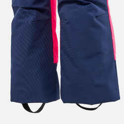 KIDS’ WARM AND WATERPROOF SKI DUNGAREES - 500 PNF - NEON PINK AND NAVY 