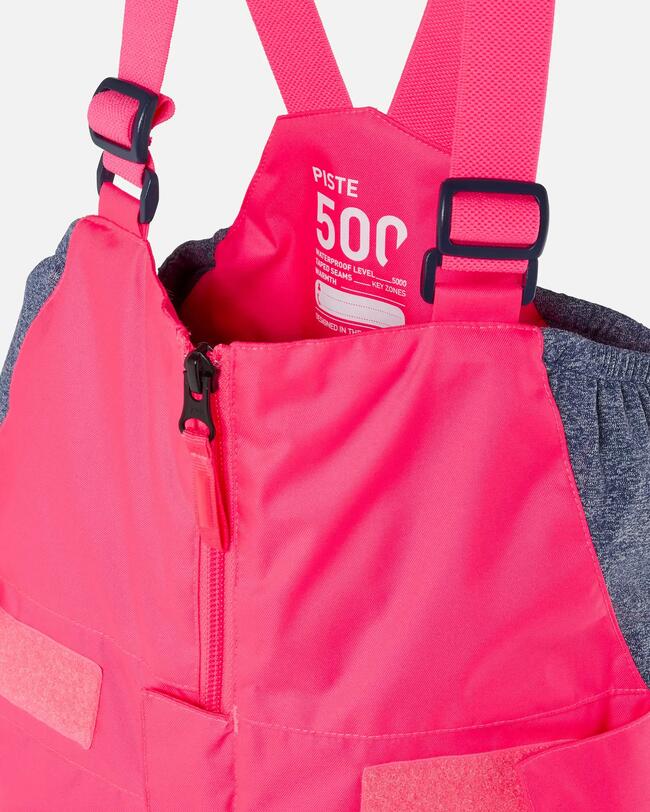 Warme en waterdichte skibroek voor kinderen - 500 PNF - fluoroze/marineblauw