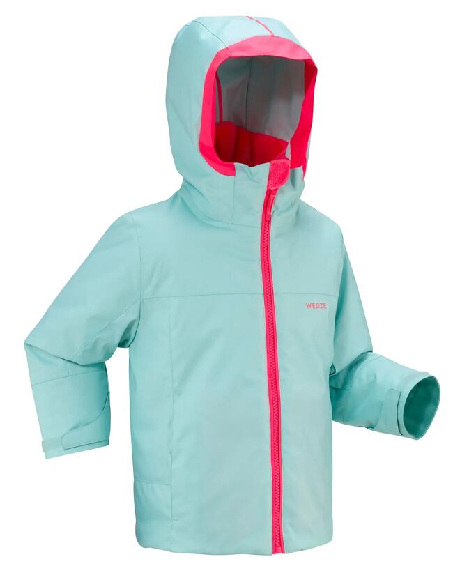Warme, wasserdichte Kinder-Skijacke 500 Pull'n Fit türkis
