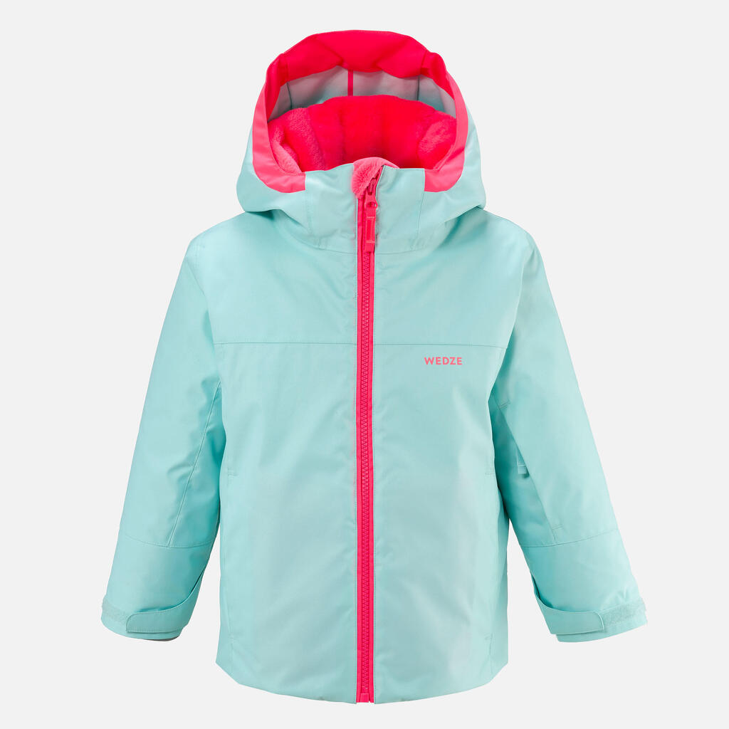 KIDS’ WARM AND WATERPROOF SKI JACKET 500 PULL'N FIT TURQUOISE