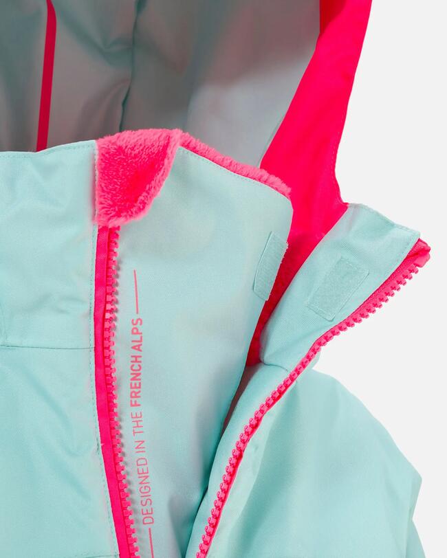 Warme, wasserdichte Kinder-Skijacke 500 Pull'n Fit türkis