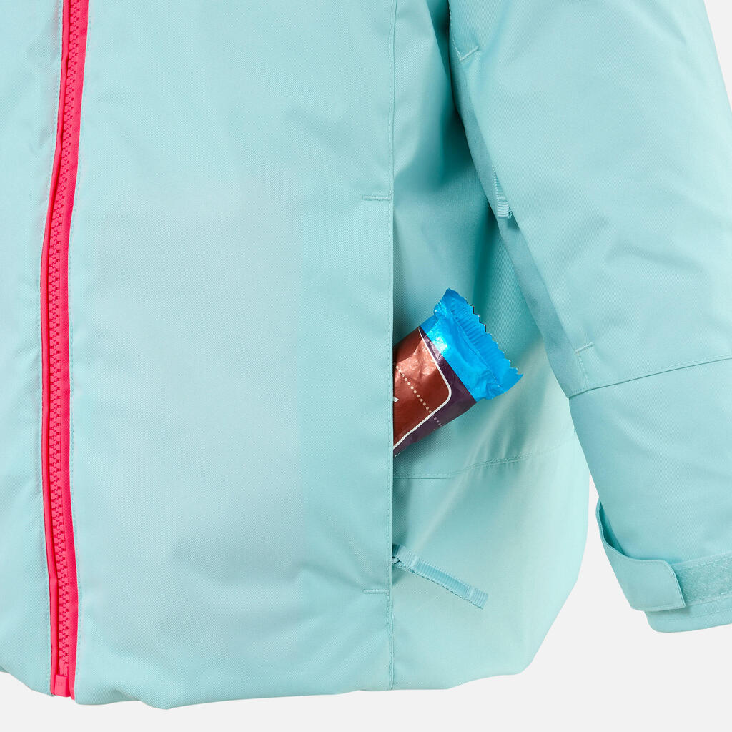 Bērnu silta un ūdensnecaurlaidīga slēpošanas jaka “500 Pull'n Fit”, tirkīza