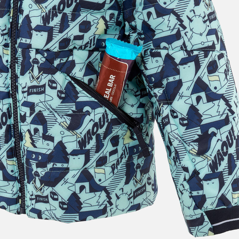 兒童超保暖防水鋪棉滑雪外套 180－藍綠色／軍藍色