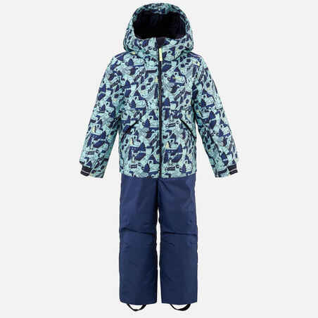 Vaikiška itin šilta ir neperšlampama pašiltinta slidinėjimo striukė „180 Warm“, turkio žalia, tamsiai mėlyna