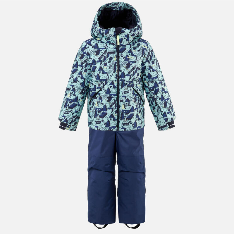 Kids’ extra warm, waterproof padded ski jacket 100 Warm - Blue Pattern