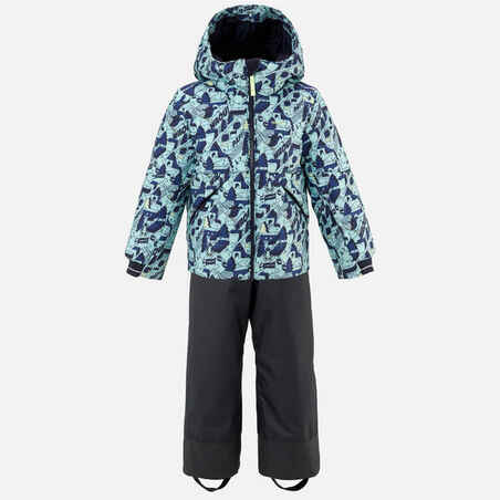 Vaikiška itin šilta ir neperšlampama pašiltinta slidinėjimo striukė „180 Warm“, turkio žalia, tamsiai mėlyna