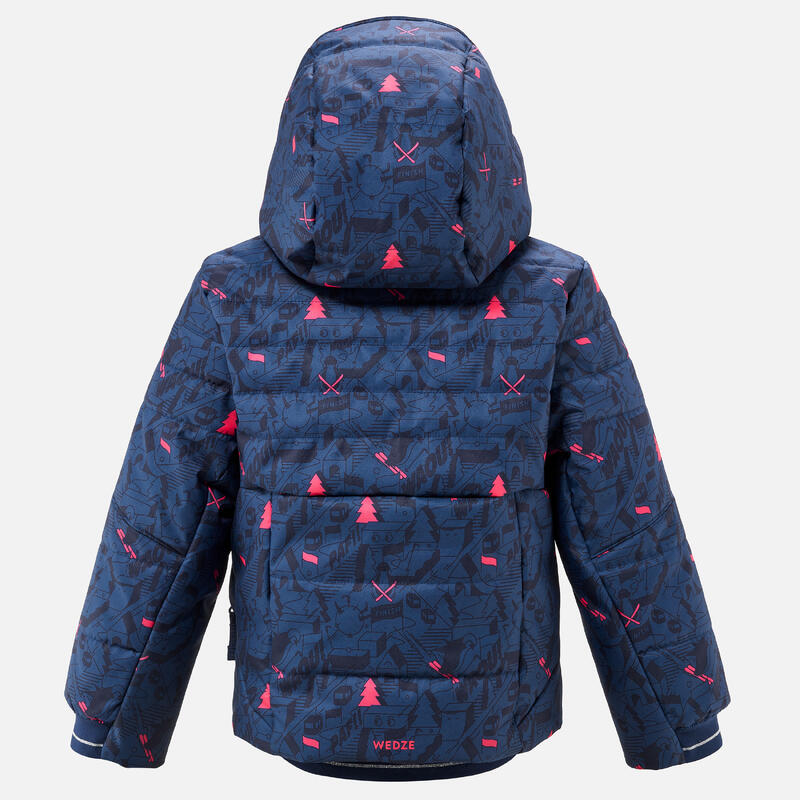 Erg warme en waterdichte ski-jas voor kinderen 180 Warm marineblauw met motief