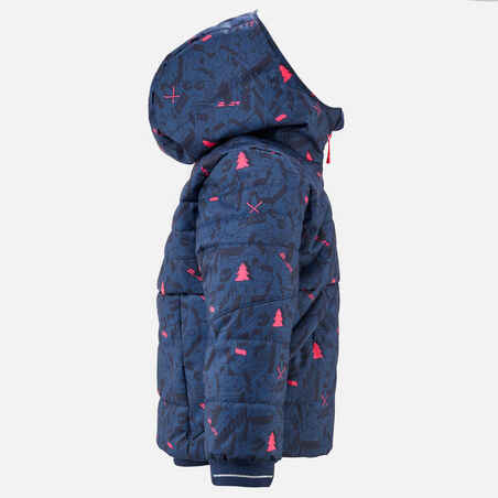 Vaikiška itin šilta ir neperšlampama pašiltinta slidinėjimo striukė „180 Warm“, tamsiai mėlyna / neoninė rožinė