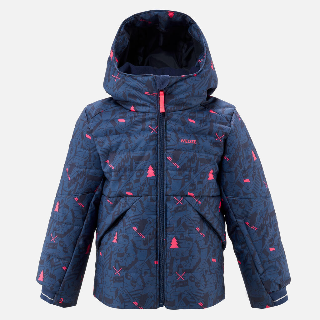 Skijacke Daunenjacke Kinder sehr warm wasserdicht - 100 Grafik blau/rosa