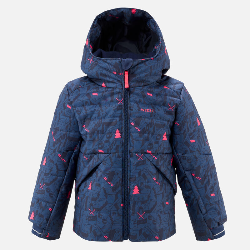 Doudoune de ski enfant très chaude et imperméable 100 Warm - Motif bleu rose