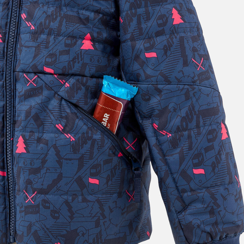 Erg warme en waterdichte ski-jas voor kinderen 180 Warm marineblauw met motief