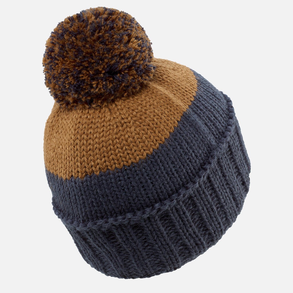 Bonnet de ski enfant made in France, GRAND NORD 500 marron et bleu